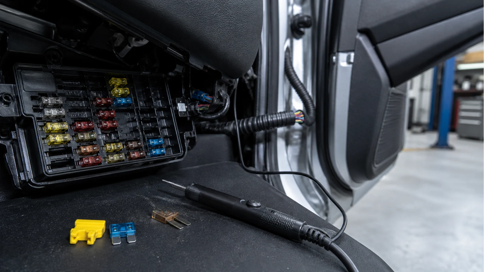 Checking a repeatedly blowing car fuse while tracing the related wiring loom